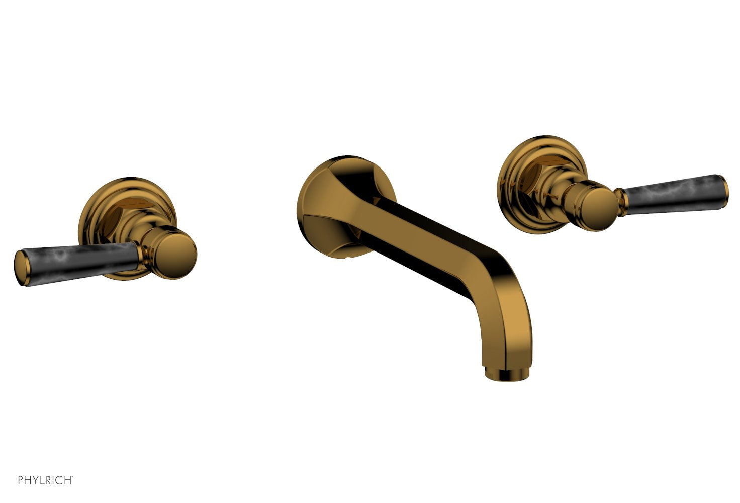 HEX TRADITIONAL Wall Mount Tub Faucet Set with Black Marble Lever Handles - 500 58 - Perfect for Bathroom Renovation and Modern Home Decor