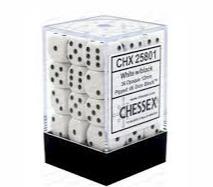 Chessex D6 36-Pack White Opaque Dice Set - 12mm Black Pipped Six-Sided Gaming Dice for Tabletop RPGs, D&D, Board Games & Collectors