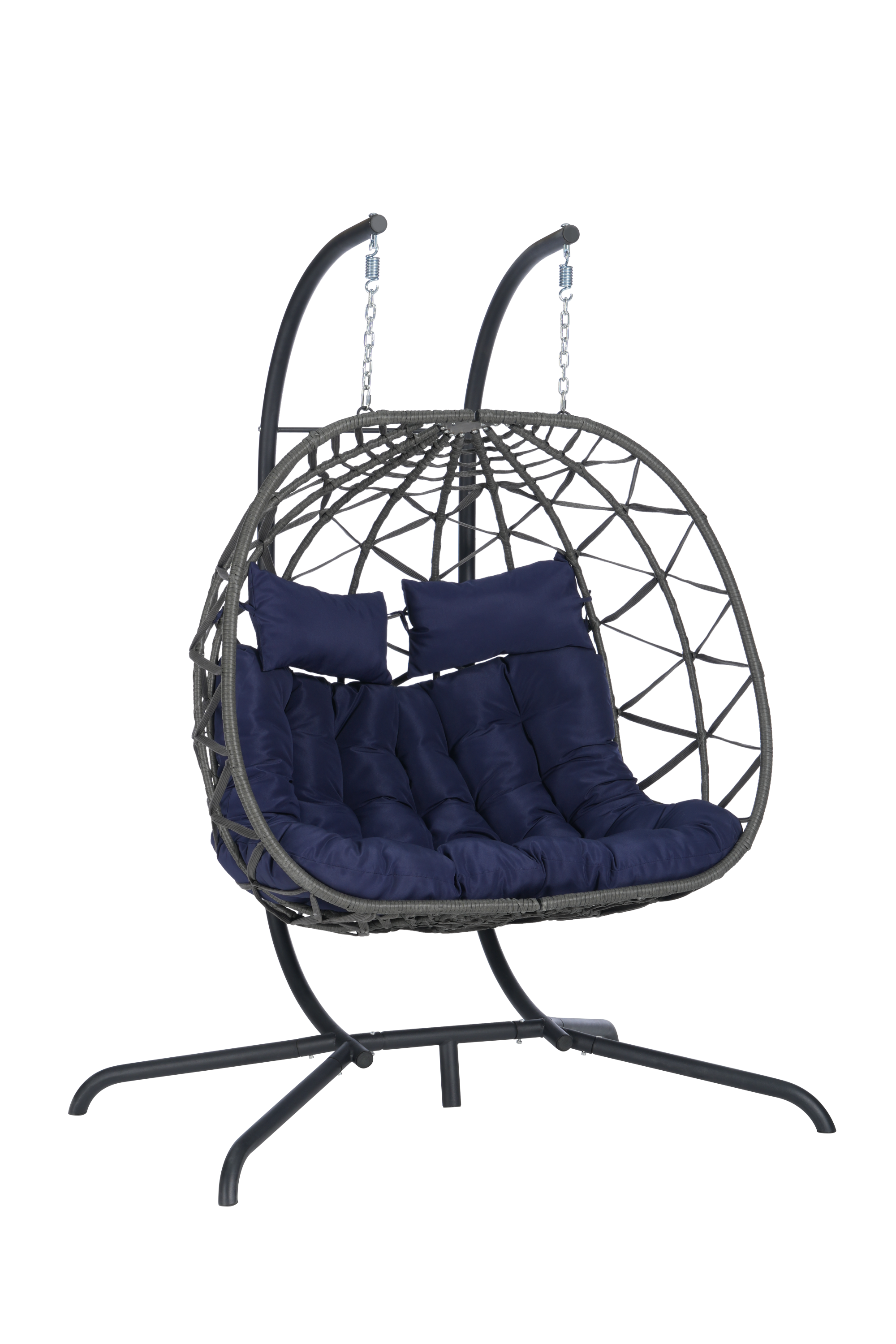 Double Egg Chair with Stand - Hanging Indoor/Outdoor Wicker Rattan Swing Chair with UV-Resistant Cushions (600lb Capacity) - Perfect for Bedroom, Balcony, Patio & Garden Relaxation