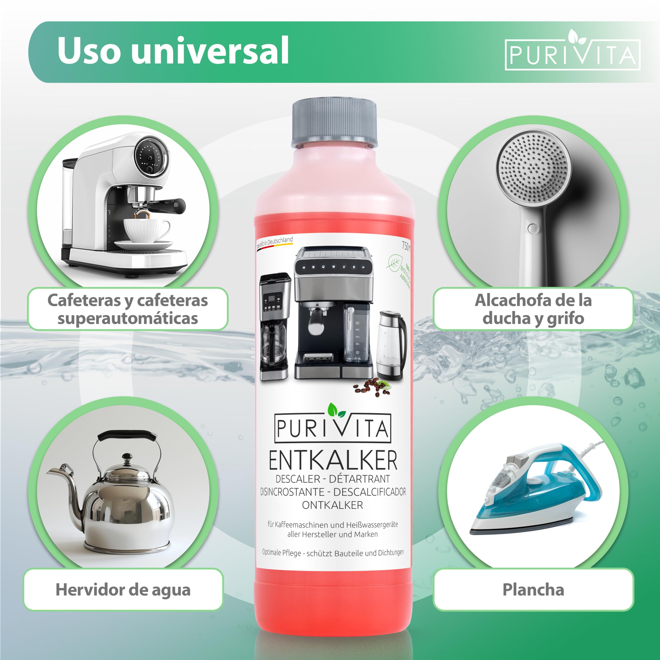 PURIVITA Universal Coffee Maker Descaler - Premium Descaling Solution for All Top Coffee Machine Brands (1 x 750ml) - Remove Limescale & Maintain Brew Quality for Keurig, Nespresso, Espresso Machines