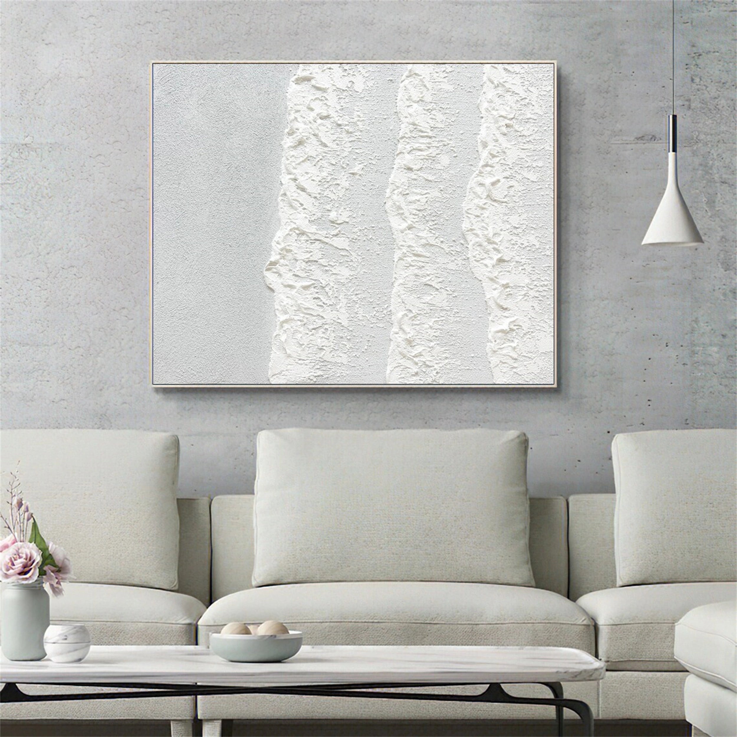 White Minimalist Textured Painting Canvas #MM128 - Premium Abstract Wall Art for Modern Home & Office Decor