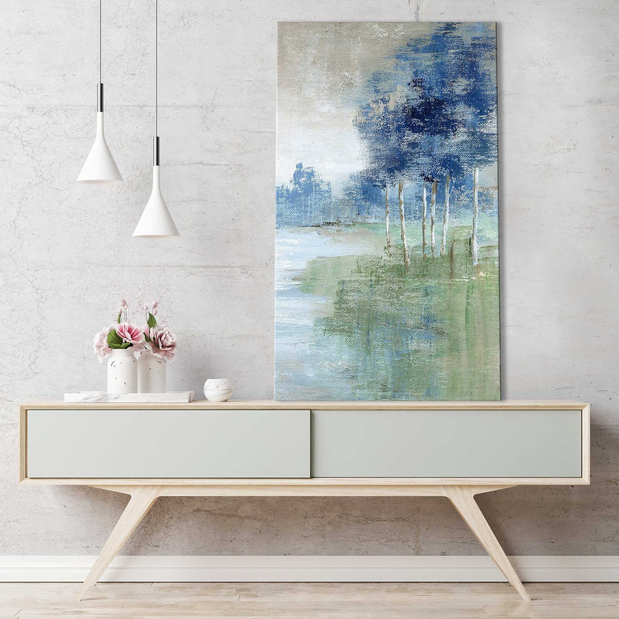 Birch River I (Vertical) by Nan - Stretched Canvas Wall Art - Nature Landscape Painting for Living Room, Bedroom & Office Decor