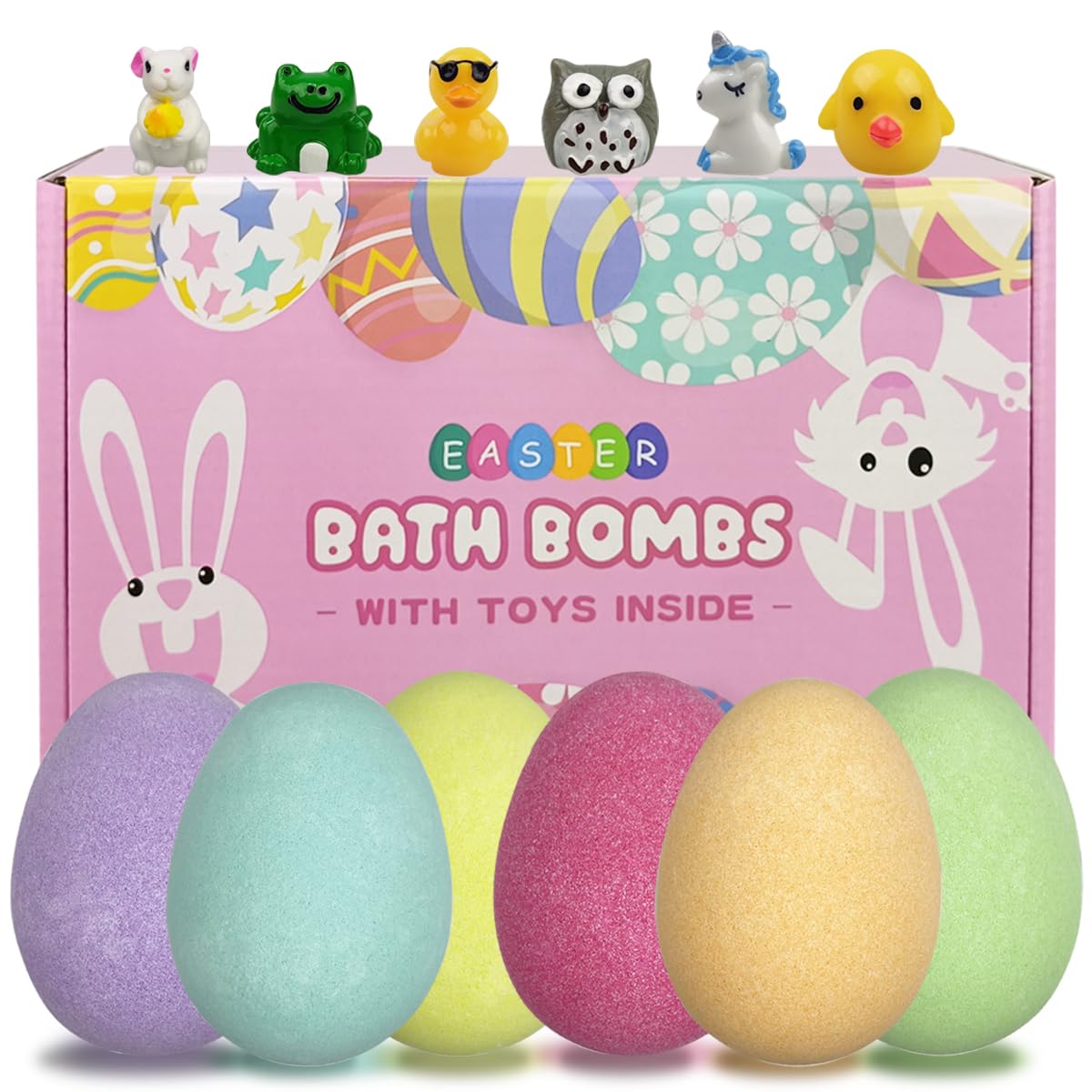 Anditoy 6 Pack Easter Bath Bombs with Surprise Toys Inside - Fun Easter Basket Stuffers for Kids, Girls & Boys - Perfect for Easter Gifts, Birthday Presents & Bathtime Play