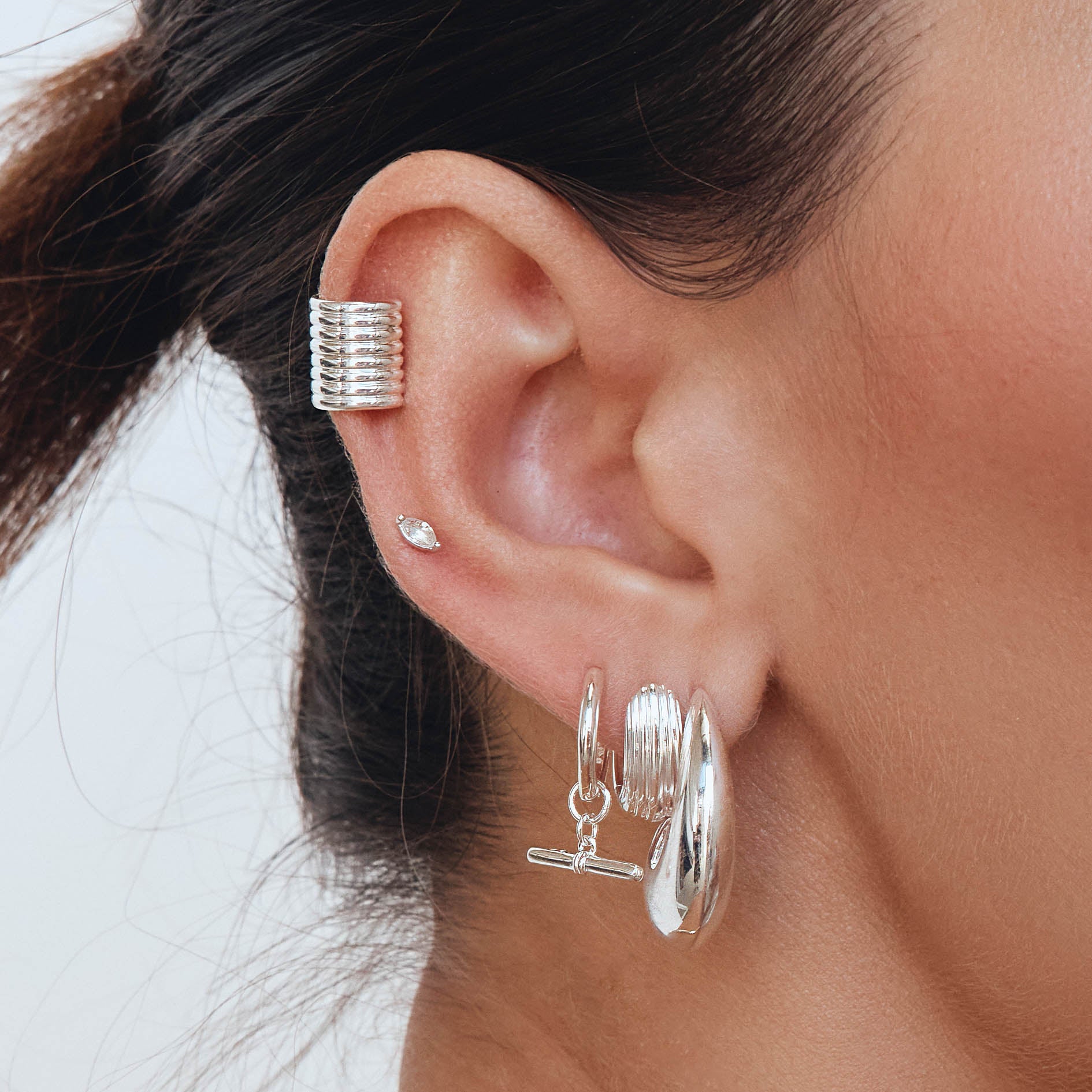 Silver T Bar Drop Charm Huggie Earrings - Elegant & Dainty Jewelry for Everyday Wear, Parties & Special Occasions