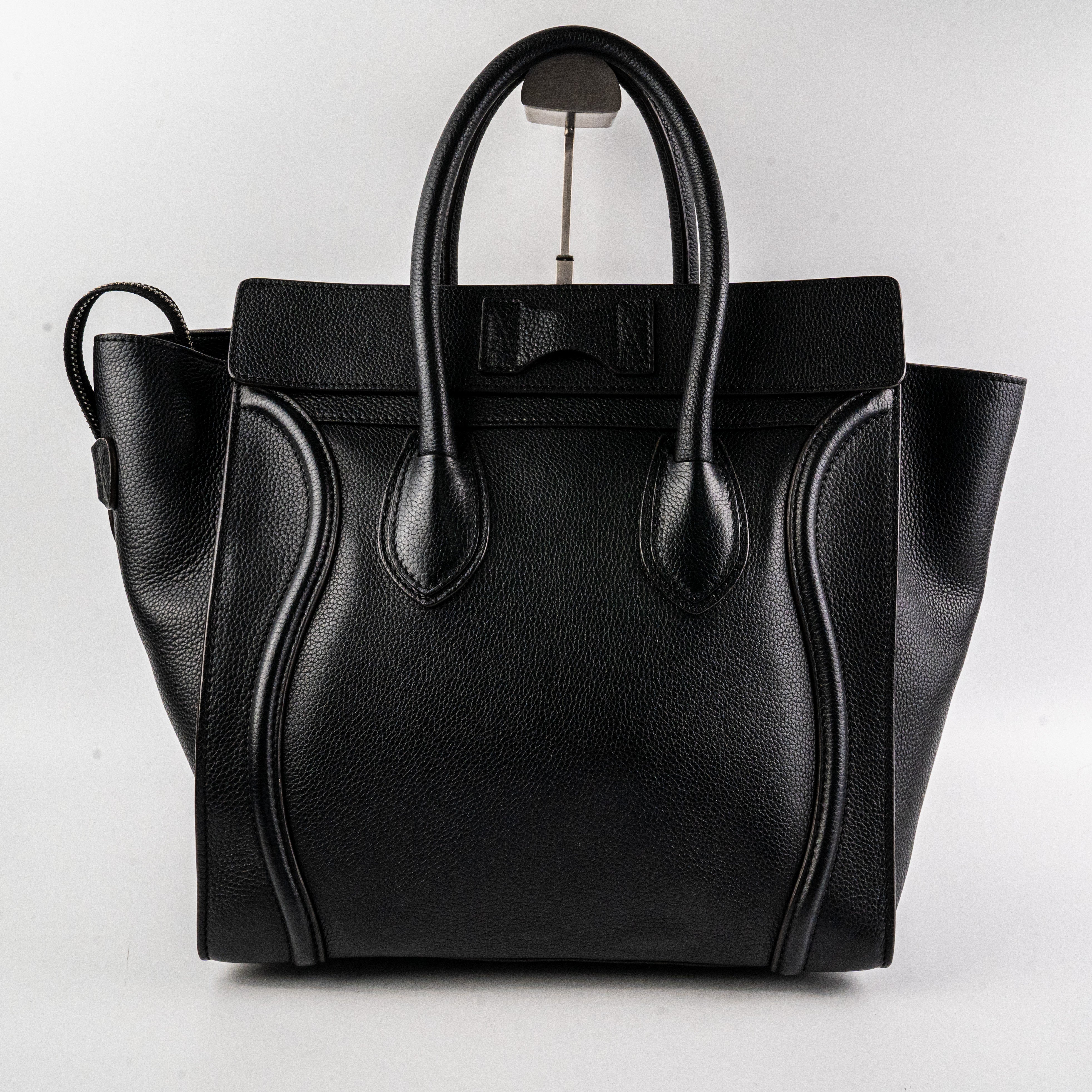 Celine Luggage Mini Black Leather Tote Bag for Women - Stylish Handbag for Work, Travel & Everyday Use