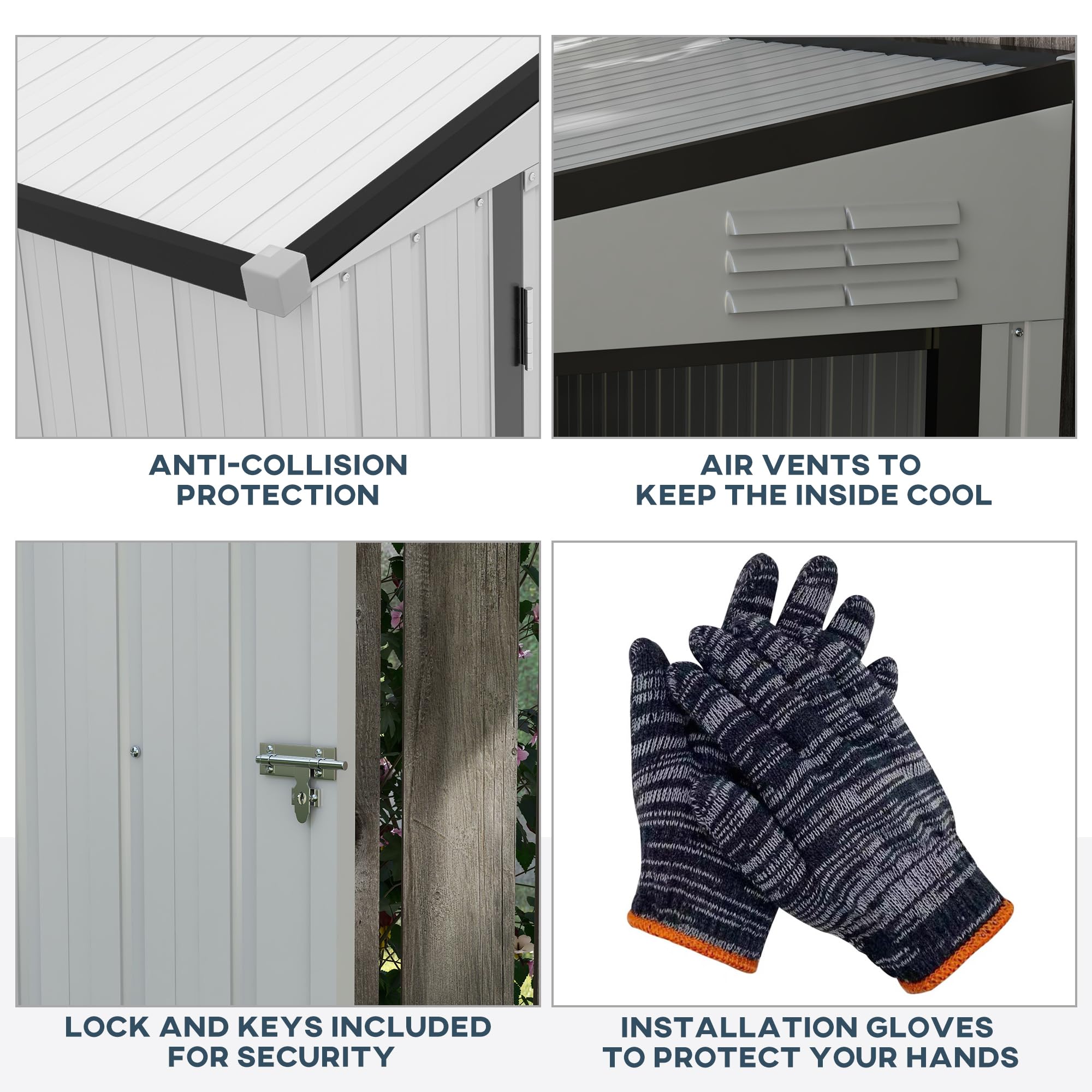 Outsunny 4' x 8' Metal Outdoor Storage Shed with Lockable Door & 2 Air Vents - Lean-to Garden Tool Shed for Backyard, Patio, Lawn - Perfect for Storing Lawn Mowers, Bikes & Seasonal Items (White)