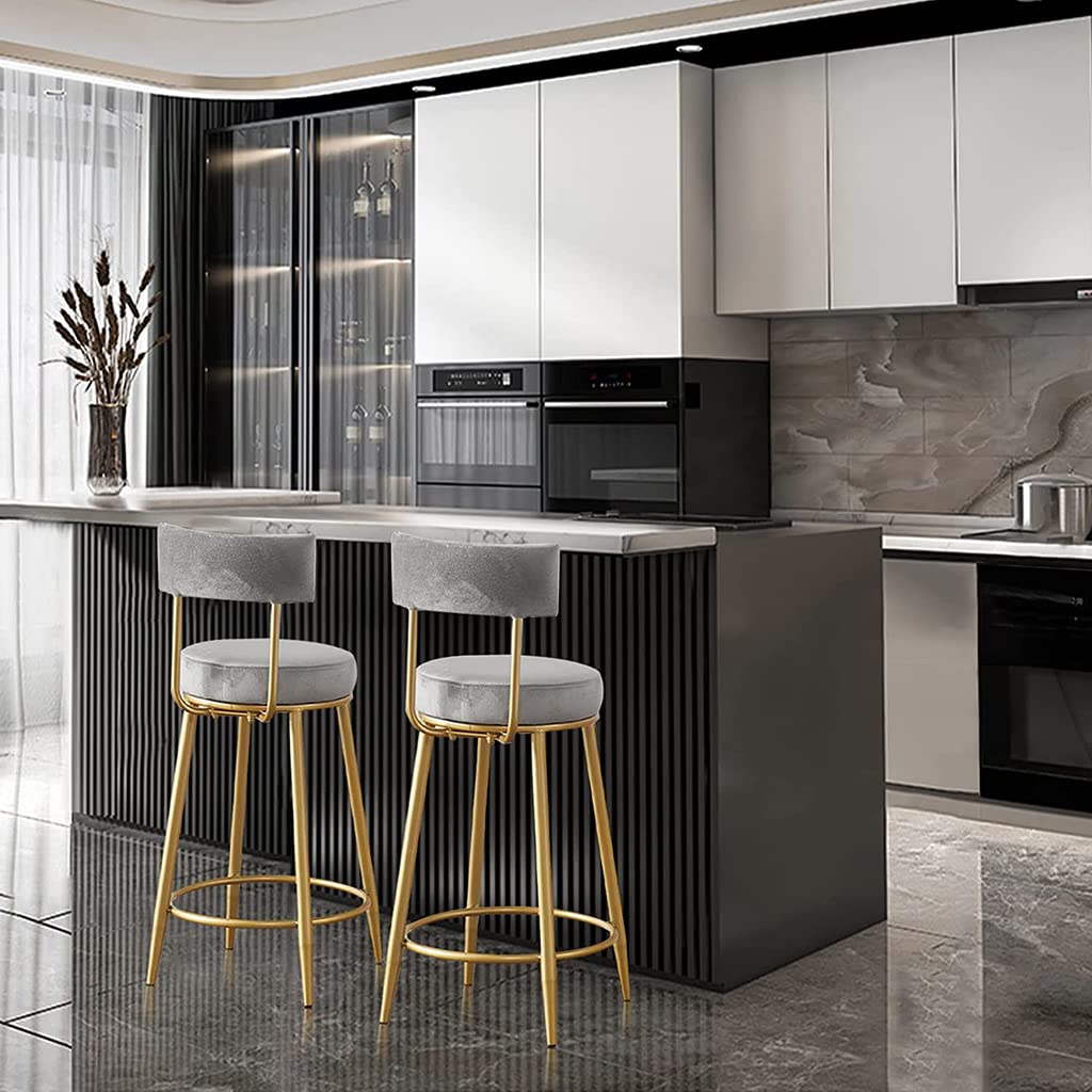 Luxury Velvet Upholstered Modern Bar Stool with Golden Metal Legs & Footrest - Counter Height Breakfast Stool for Kitchen Island, Home Bar, Cafe & Restaurant Decor - Perfect for Entertaining Guests or Casual Dining
