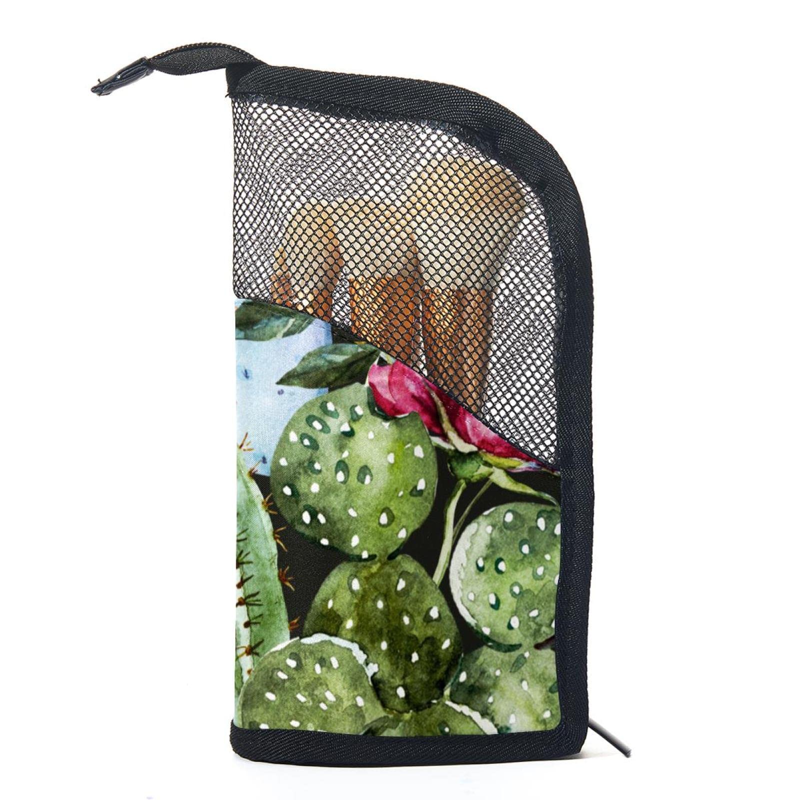 12-Piece Makeup Brush Organizer Bag with Cacti Flower Design - Portable Travel Cosmetic Brush Holder Case for Professional & Home Use