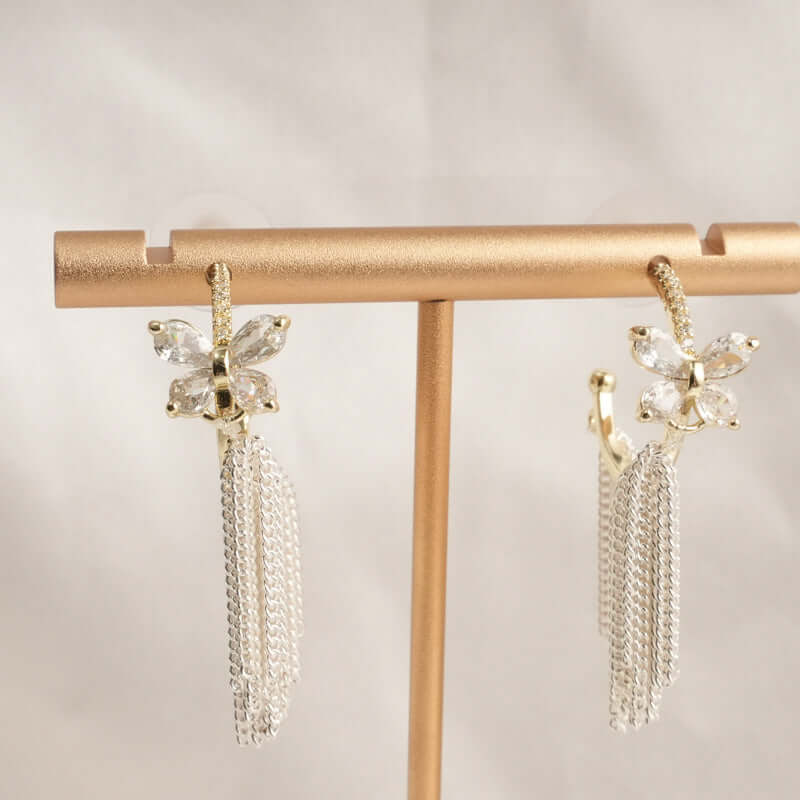Butterfly Hoop Earrings with Tassel Fringe - Trendy Boho Dangle Earrings for Women | A8575 | Perfect for Parties, Festivals, and Everyday Wear
