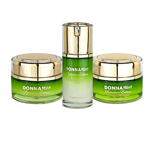 **Donna Bella Caviar Signature Collagen Radiance Renewal Set - Anti-Aging Facial Skin Care Kit (Cream, Mask & Serum) with Peptides, Pure Caviar & Gold - Hydrate & Brighten for Glowing Skin at Home or Spa**