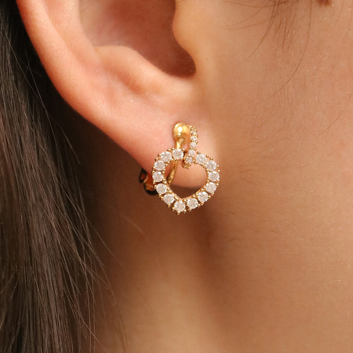 Cubic Double Heart Clip-On Earrings for Women - Hypoallergenic Fashion Jewelry - Perfect for Parties, Weddings & Everyday Wear