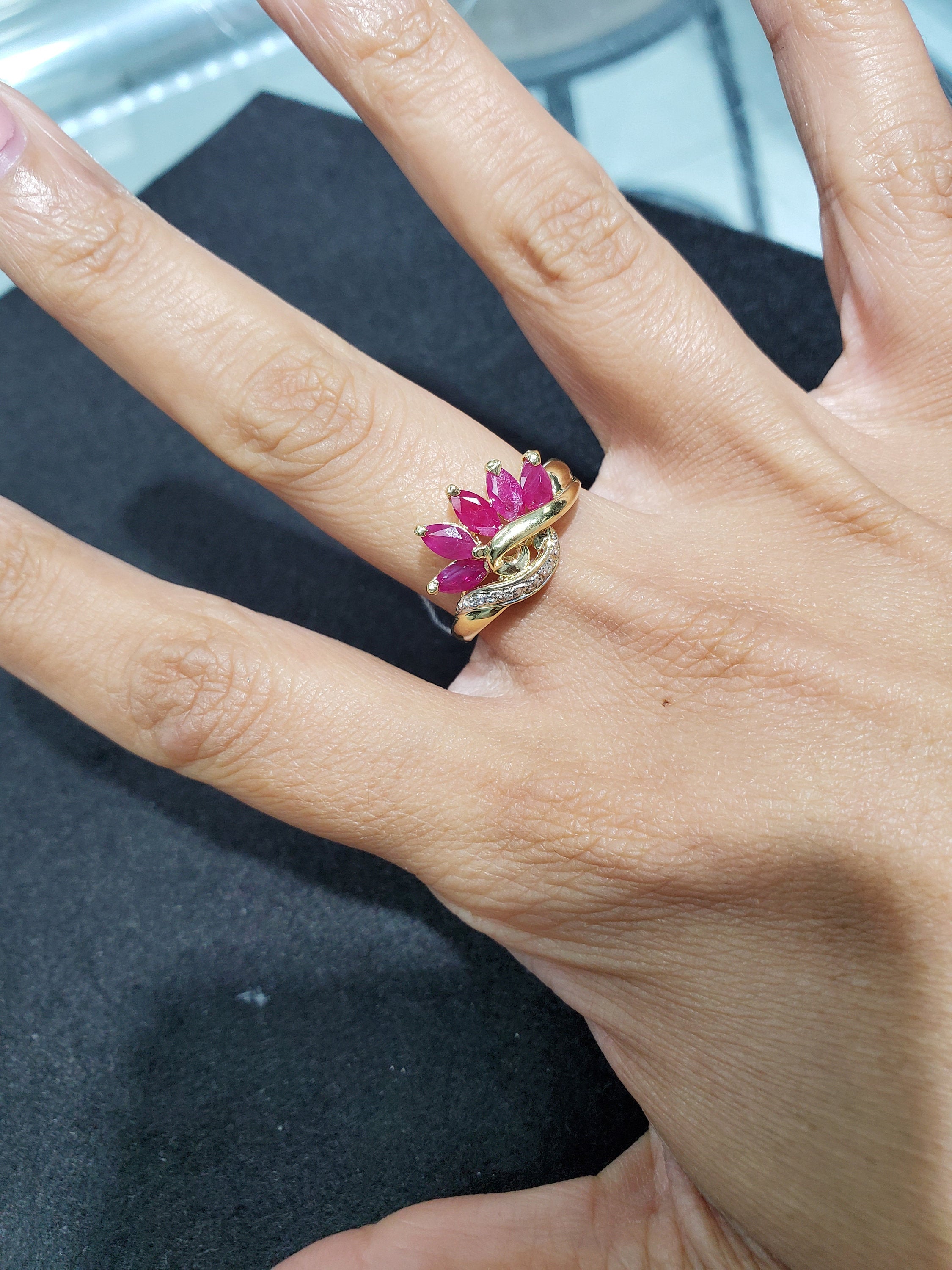 Exquisite Marquise Ruby and Diamond Ring in 14K Yellow Gold - Perfect for Engagement, Anniversary & Special Occasions