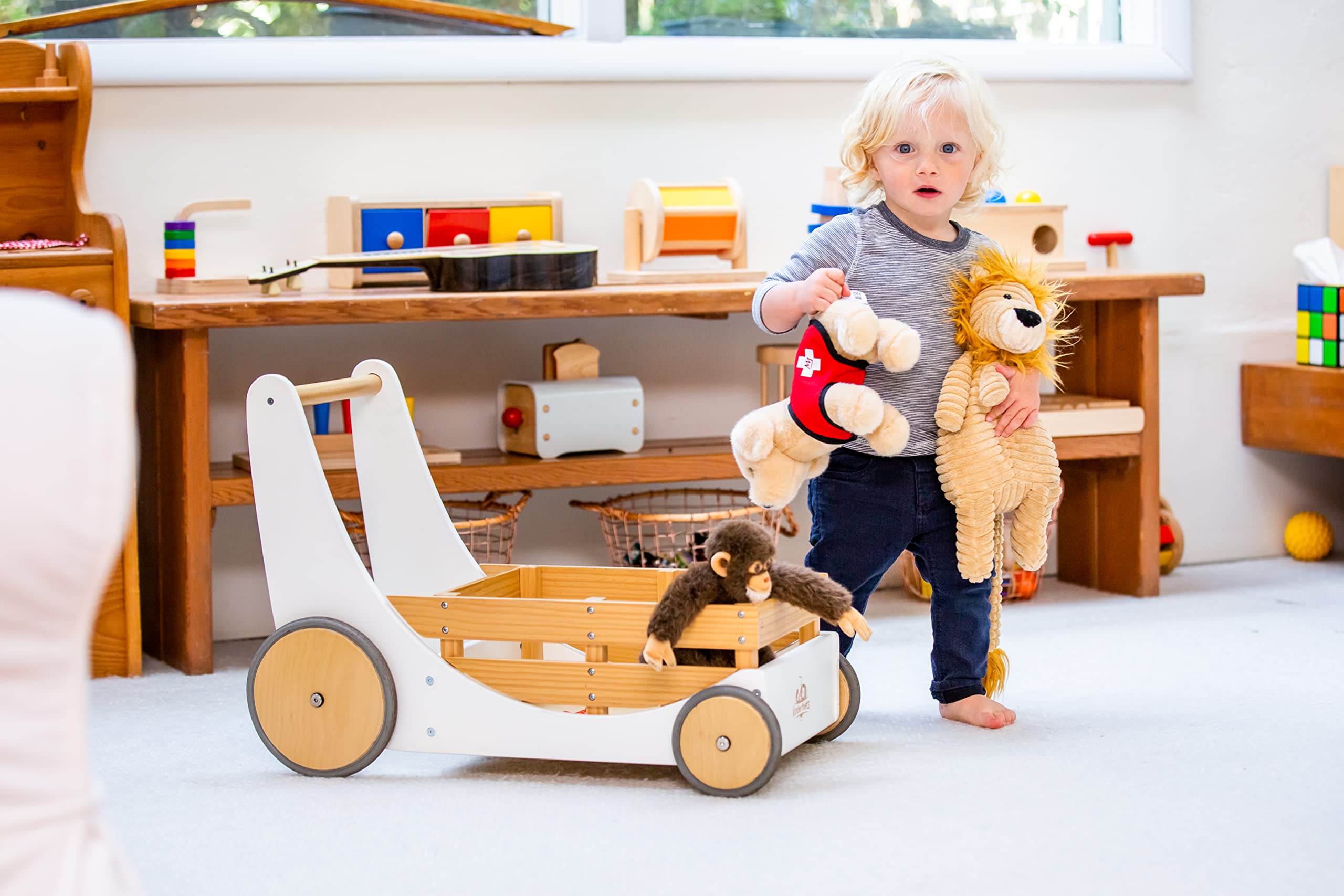 Kinderfeets 2-in-1 Toy Storage Box & Baby Walker with Bamboo Accent - Stylish Nursery Organization for Toddlers | Perfect for Playrooms, Daycares & Gift Giving