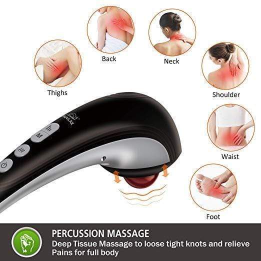 Rechargeable Cordless Handheld Percussion Massage Gun with Heat - Portable Deep Tissue Muscle Massager for Back, Neck & Shoulder Pain Relief - Perfect for Home, Office & Travel Use