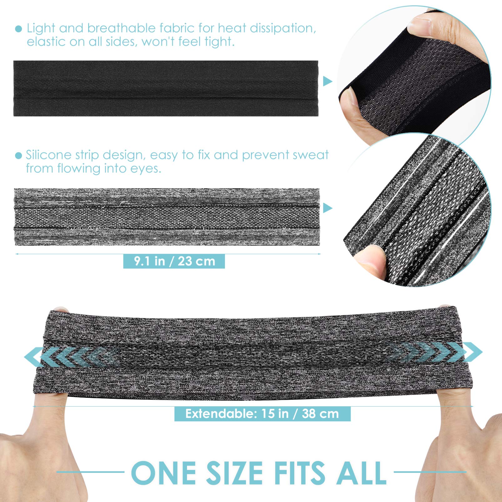Unisex Metal Wavy Hairband - Soft Elastic Stretch Headband for Men & Women (8Pcs) - Perfect for Sports, Workouts, Yoga & Everyday Fashion