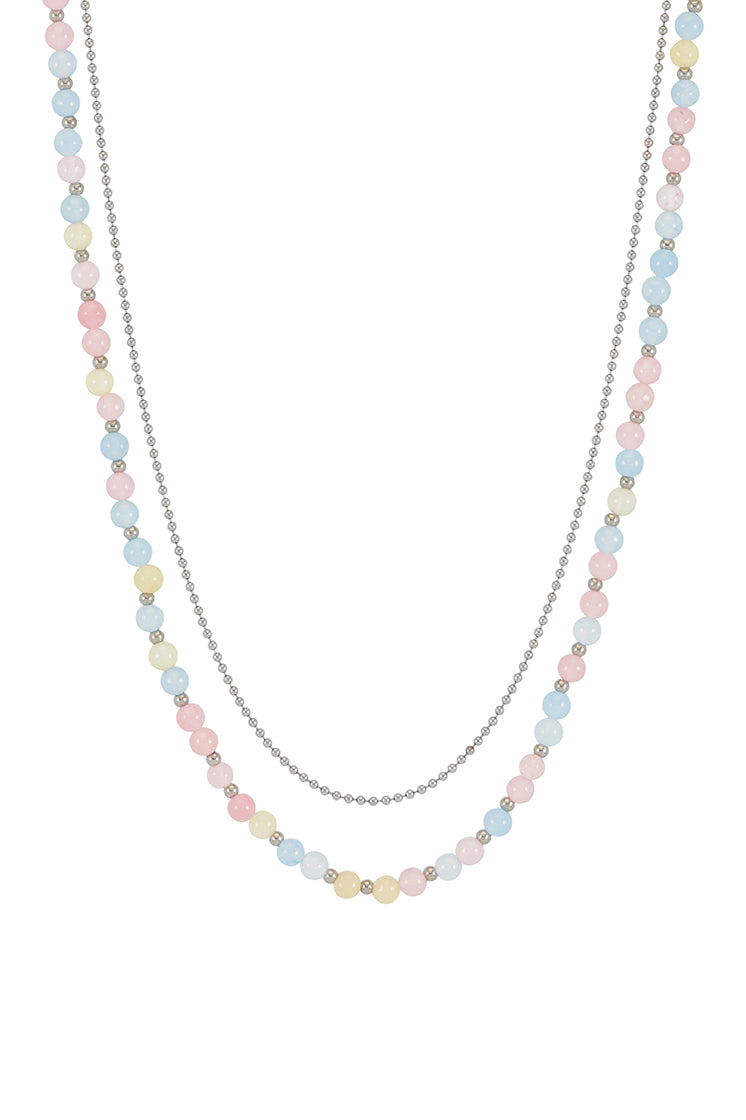 Pastel Multi Gemstone Double Necklace for Women - Elegant Layered Statement Jewelry for Party, Wedding & Everyday Wear