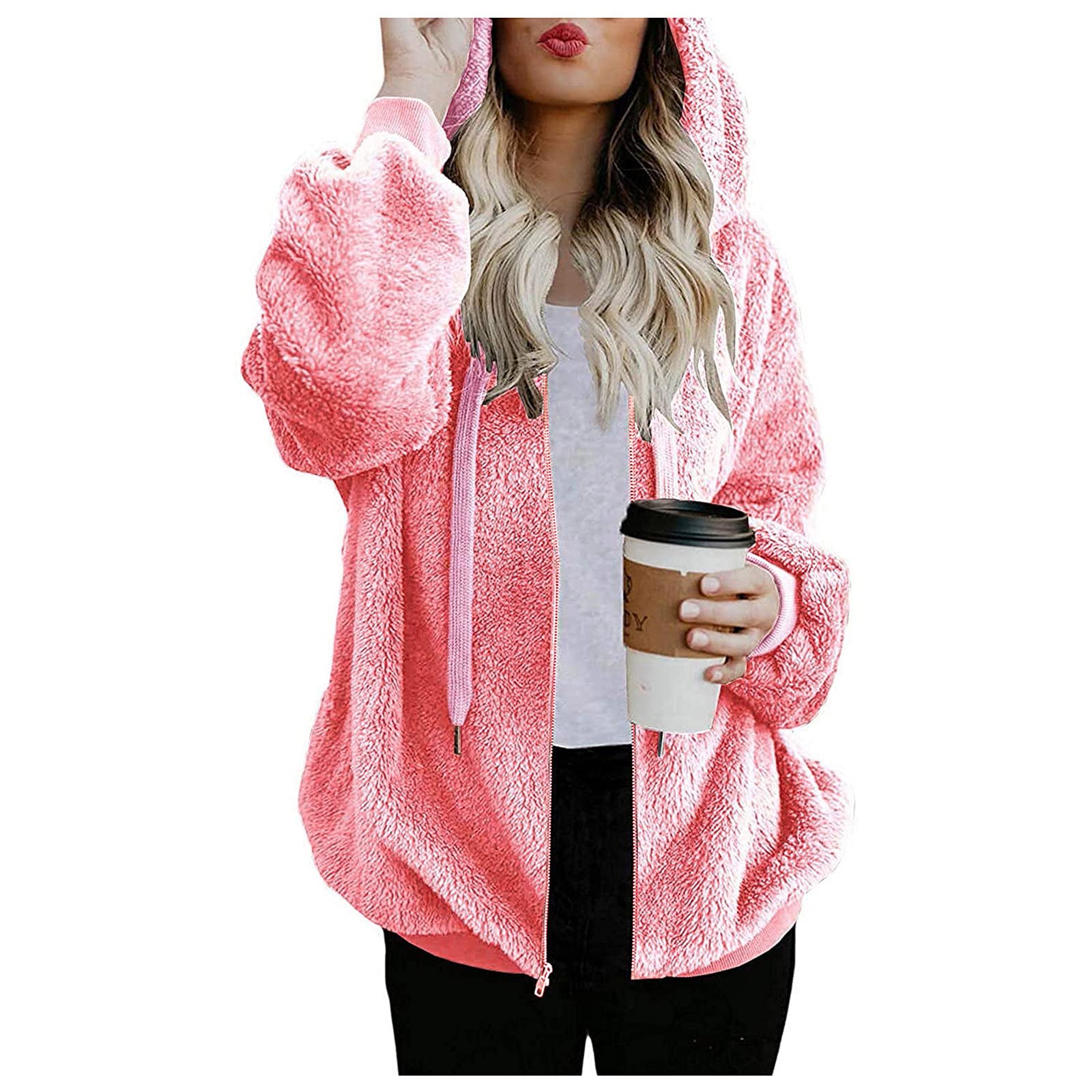 Women's Sherpa Fleece Pullover Quarter Zip Jacket - Soft & Fluffy Long Sleeve Sweatshirt for Winter Warmth | Cozy Hooded Outwear for Casual Wear, Outdoor Activities & Lounge Comfort