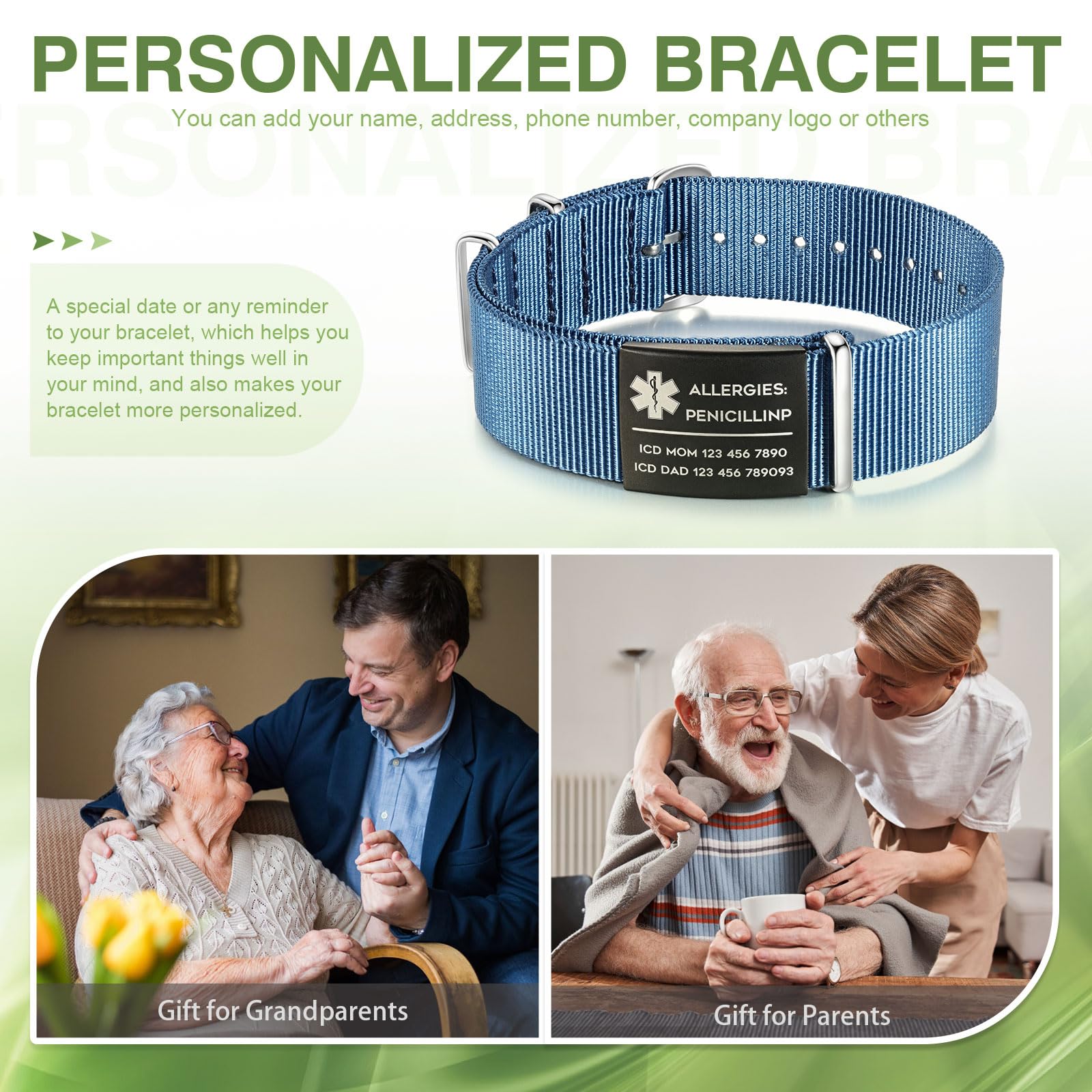 Personalized Medical Alert Bracelet for Men & Women - Custom Engraved Emergency ID Bracelet with Text - Perfect for Seniors, Diabetics & Allergy Sufferers