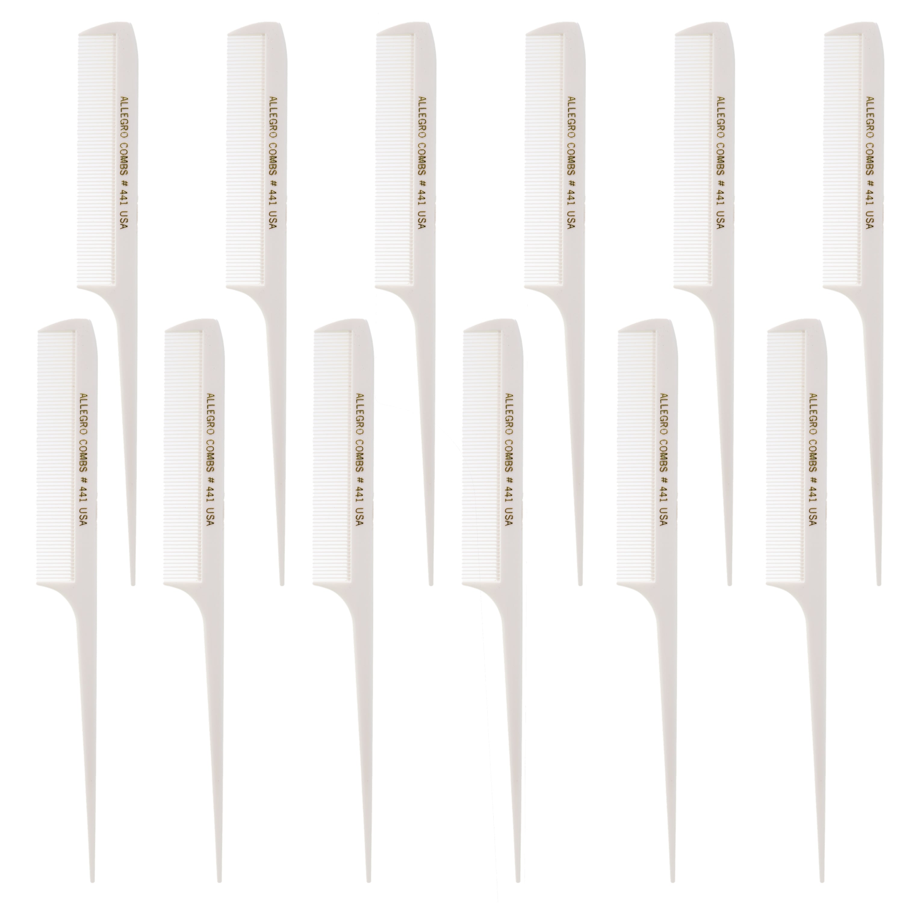 Allegro Combs 441 - 8.5 Inch Rat Tail Combs for Braiding & Hair Parting, Fine Teeth Styling Comb Set of 12 - Perfect for Salon Professionals, Hair Stylists & DIY Hairstyling at Home