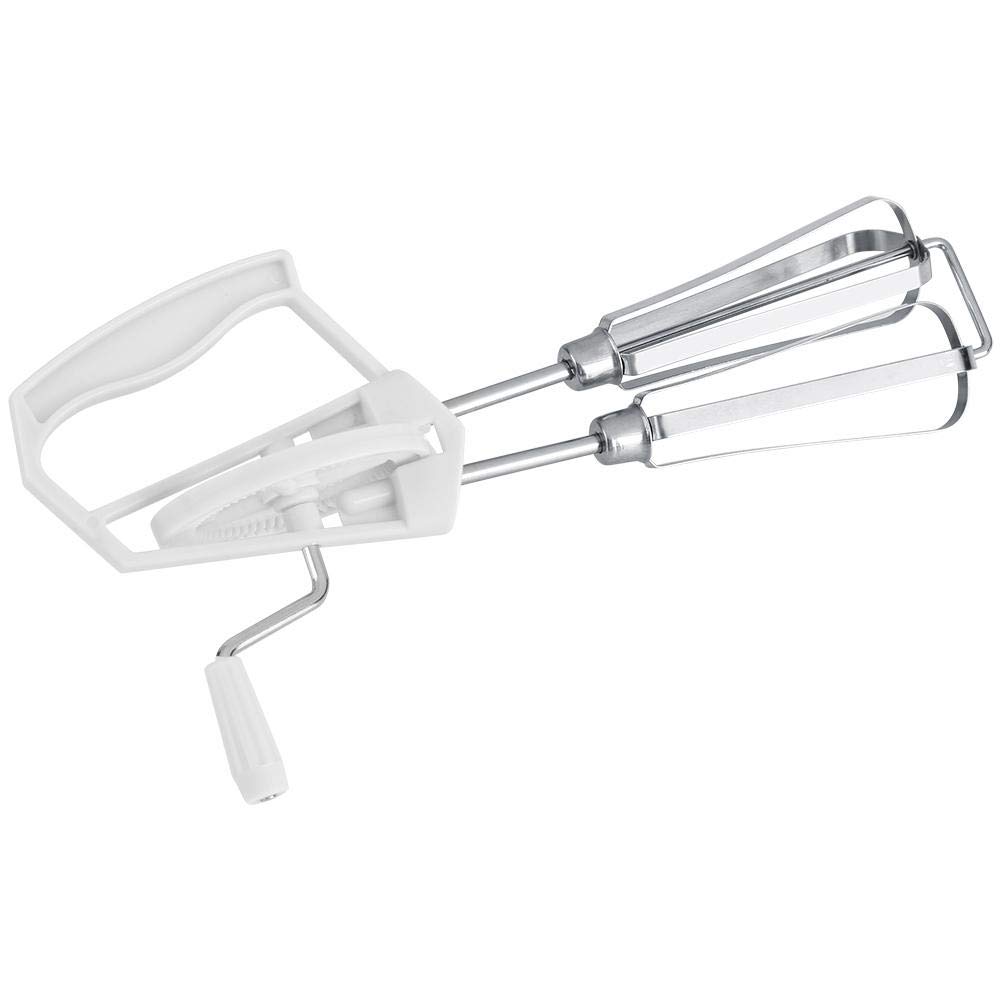 Stainless Steel Rotary Hand Whisk - Egg Beater Mixer for Eggs, Coffee, Milk & Juice - Durable Kitchen Cooking Tool (White) | Perfect for Baking, Whipping Cream & Mixing Beverages