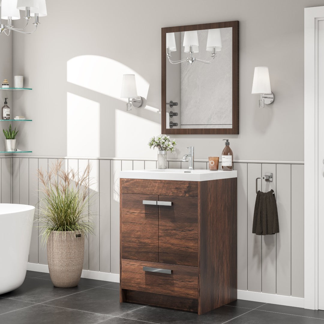 Eviva Reflection 30 x 24 Inch Rectangular Gray Oak Wooden Framed Wall Mirror - Perfect for Bedroom, Bathroom, Entryway & Home Decor