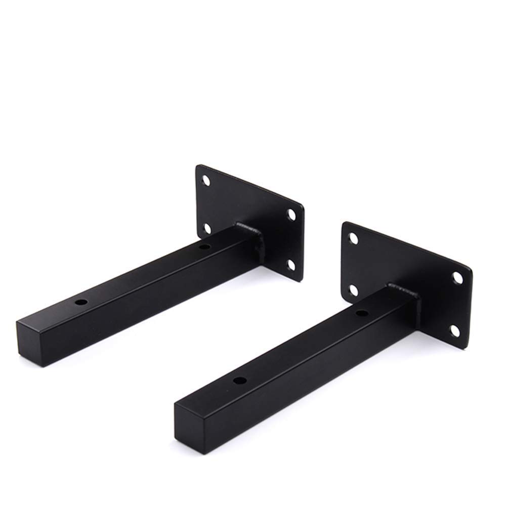 Stainless Steel Shelf Bracket - Heavy Duty 50kg Capacity, Black Flat Wall Mount Stand for Bookshelf, Flower Pot Holder - Set of 2 with Mounting Screws - Perfect for Home Office, Kitchen, and Garage Organization