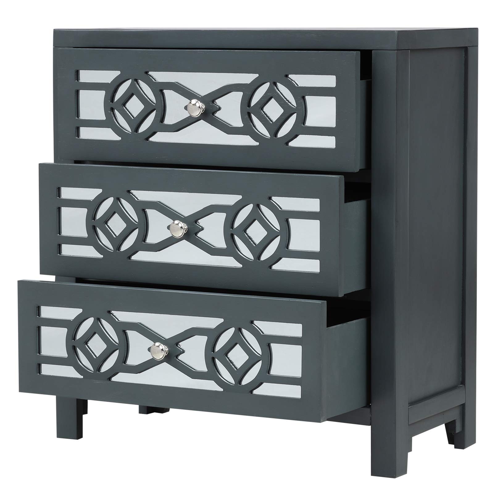 Solid Wood Storage Cabinet with 3 Drawers & Mirror - Home Office & Bedroom Organizer
