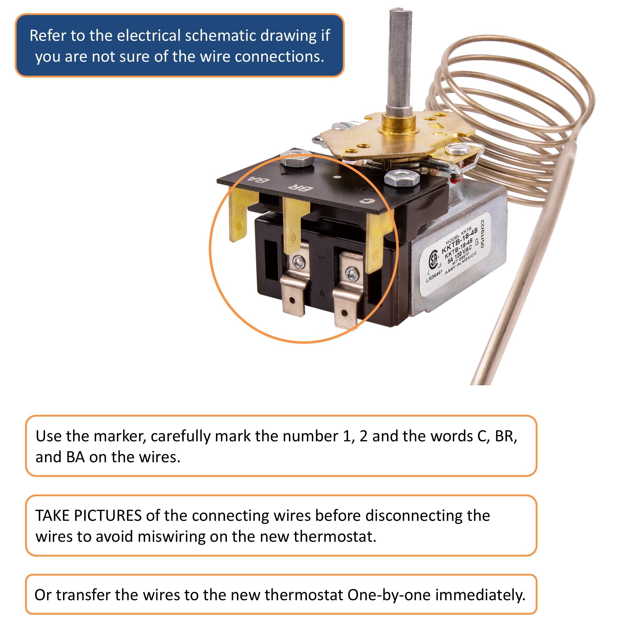 Robertshaw KKTB-18-48 Gas Stove Oven Range Thermostat - 5A 120VAC, Max Temp 599°F - Compatible with Awoco & Other Gas Range Stoves - Perfect for Temperature Control in Home Kitchen Appliances