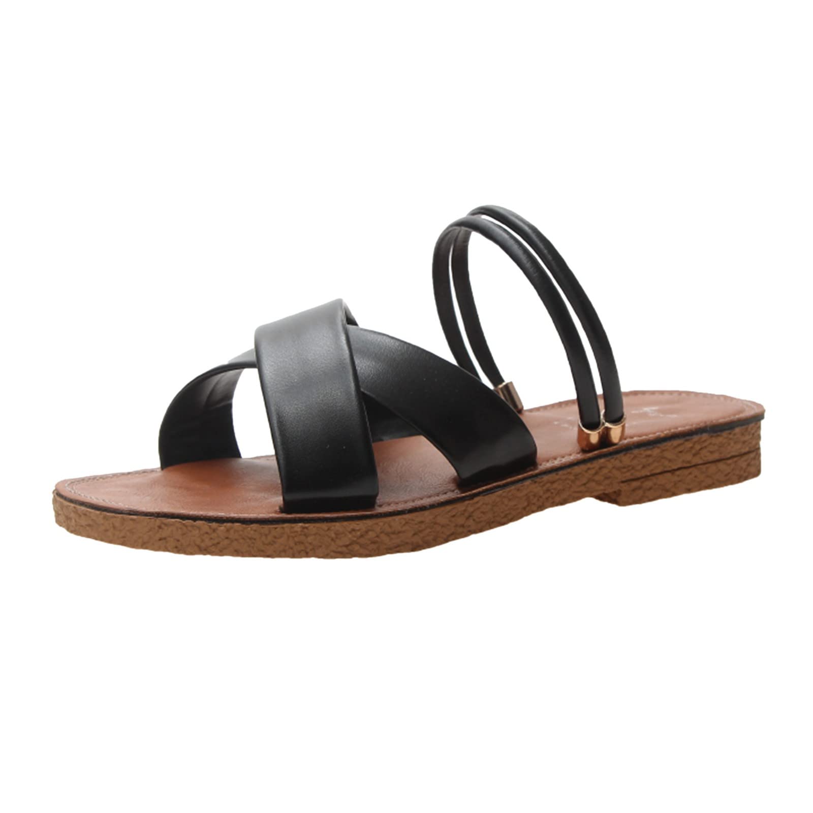 Women's Brown Leather Flat Sandals - Comfortable Summer Beach Shoes for Women, Casual Spring & Summer Fashion Sandals - Perfect for Vacations, Walking and Outdoor Activities