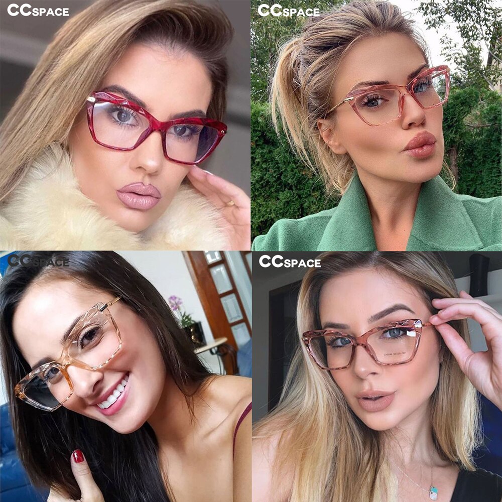 CCspace Women's Full Rim Rectangle Cat Eye Resin Alloy Frame Eyeglasses 45591 - Stylish Retro Glasses for Women, Perfect for Office, Reading & Fashion Accessories