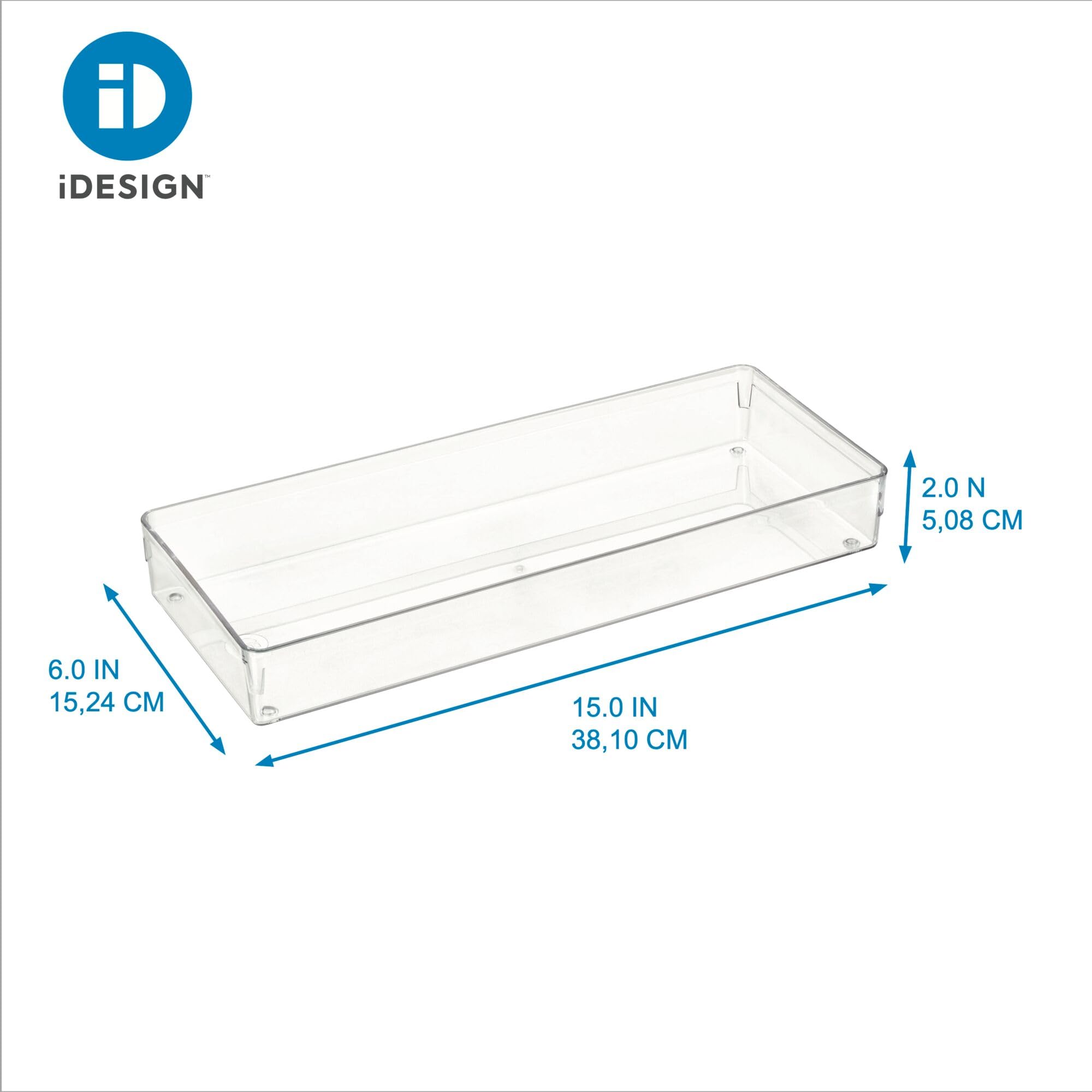 iDesign Plastic Drawer Organizer Bin - Clear Storage Container for Kitchen Utensils, Bathroom Essentials & Office Supplies - Perfect for Drawer Organization in Home, Office or Dorm Room
