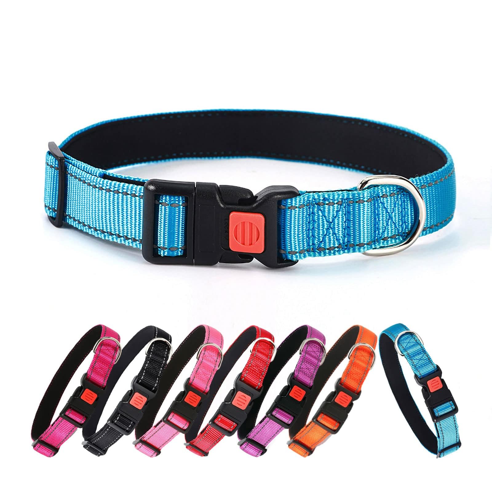 Reflective Adjustable Dog Collar with Quick Release Buckle - Ultra Soft Breathable Neoprene Pet Collar for Puppy, Small, Medium & Large Dogs - Perfect for Night Walks, Jogging & Outdoor Adventures