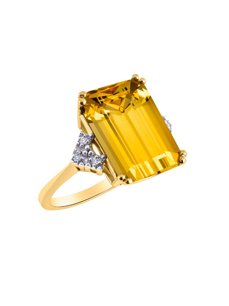Rylos 14K Gold Plated Silver Emerald Cut Gemstone & Diamond Ring for Women | Size 5-13 | Elegant Designer Jewelry for Weddings, Parties & Special Occasions