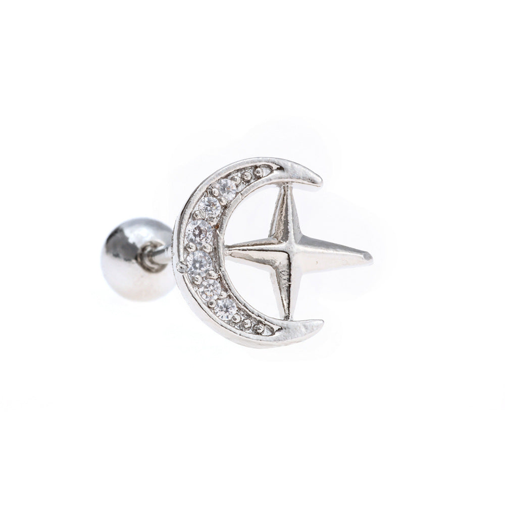 20G Cartilage Moon Star Stud Earrings for Tragus, Daith, Conch Piercing - Hypoallergenic Surgical Steel Body Jewelry | Perfect for Everyday Wear, Parties & Gifts