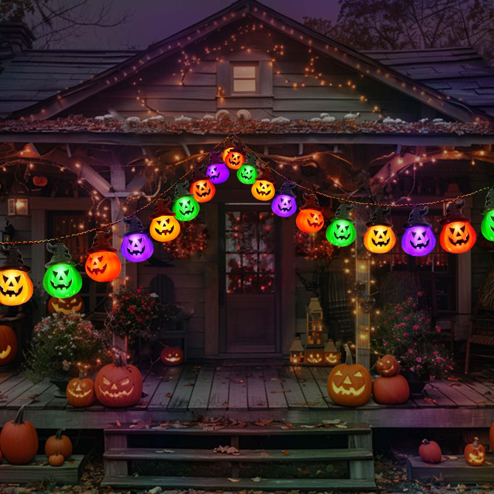 Upgraded Solar Halloween Lights Outdoor - 30 LED Solar Powered Pumpkin String Lights with 8 Modes, Auto On/Off, Waterproof for Garden, Yard, Lawn - Perfect for Halloween Decorations, Patio Parties & Outdoor Events