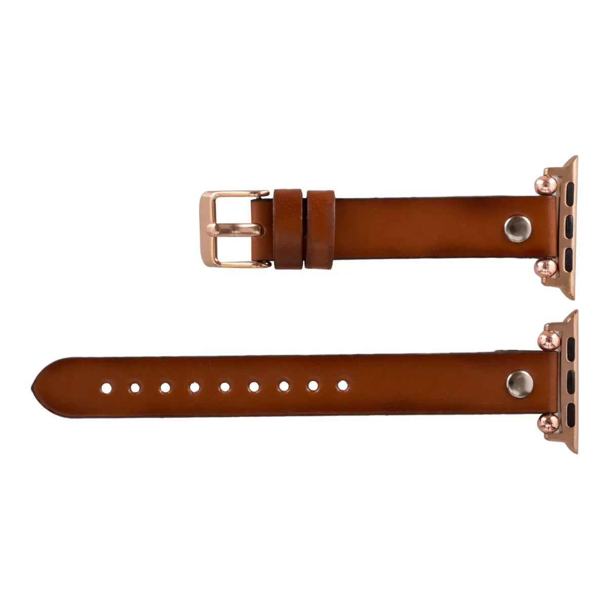Premium Brown Leather Ultra Slim Apple Watch Band with Silver Rivet - Stylish & Durable Replacement Strap for Work, Gym & Everyday Wear