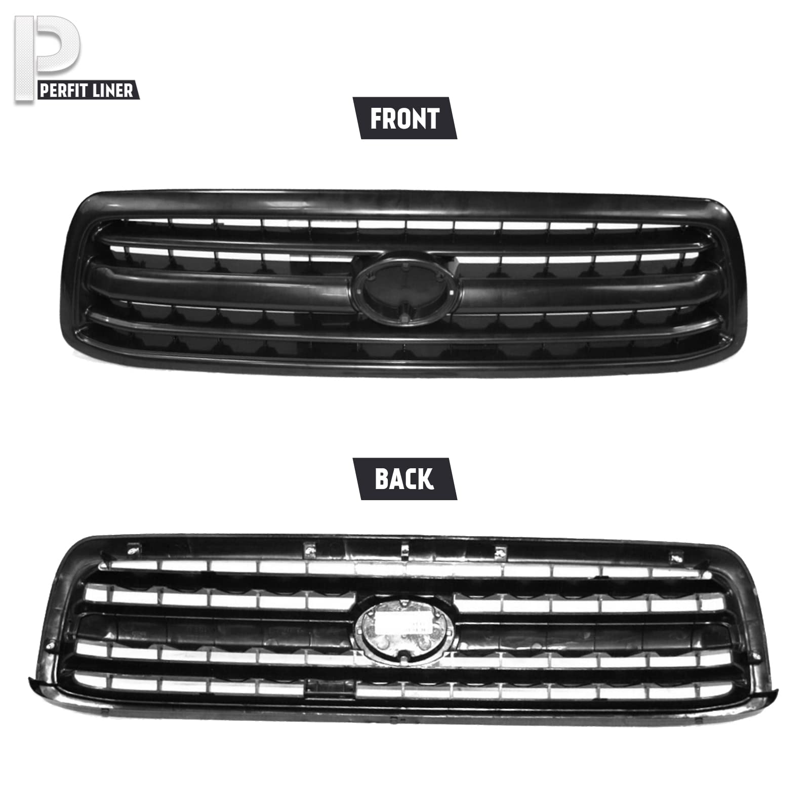 Perfit Liner Front Black Grille Grill With Emblem Provision - Compatible With 2000-2002 TOYOTA Tundra Pickup Truck (Part# TO1200226 531000C010) - Upgrade Your Truck's Style for Off-Roading & Daily Driving