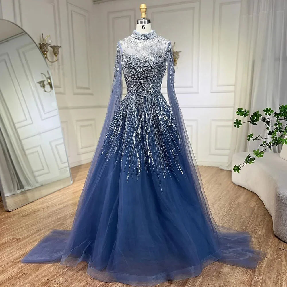 Serene Hill Caramel Luxury Evening Gown with Cape Sleeves - A-Line Beaded Lace Wedding Dress for Women | 2025 LA72386 | Perfect for Formal Events, Bridal Parties & Red Carpet Occasions