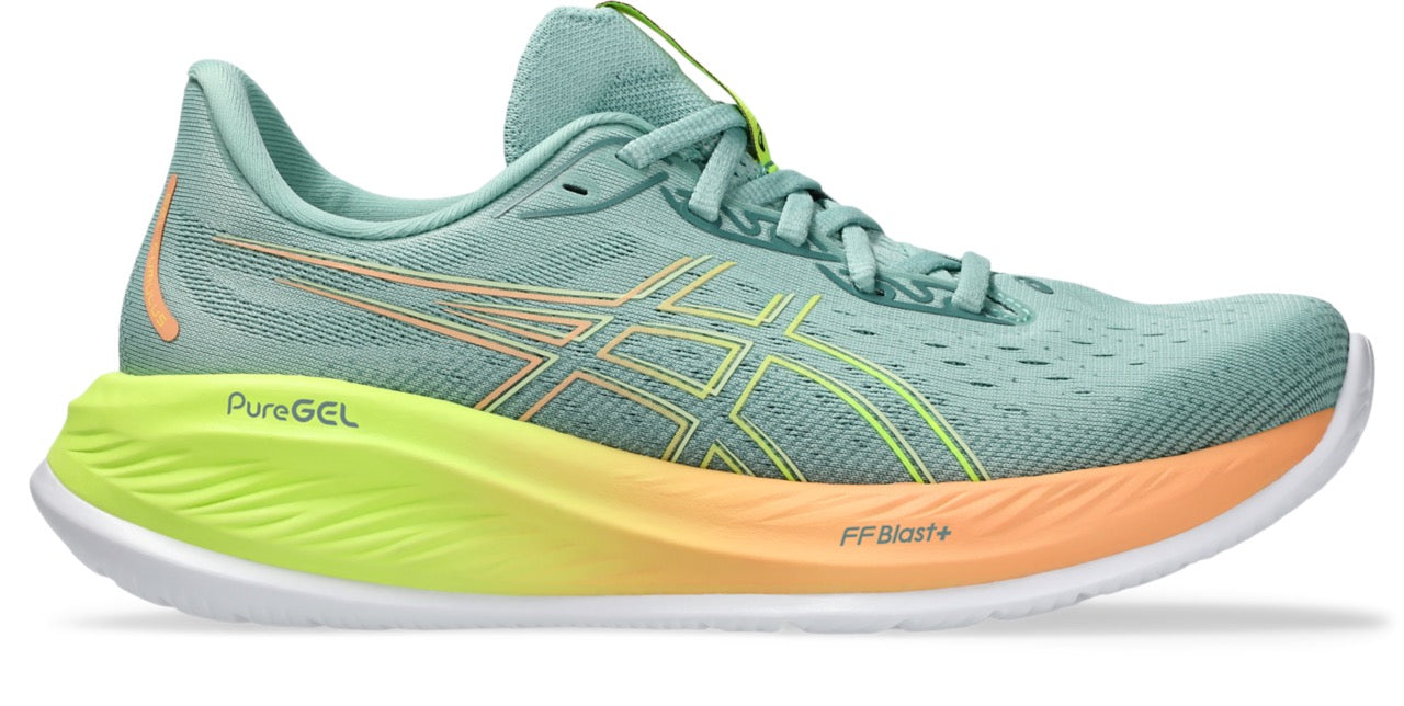 ASICS Women's Cumulus 26 Running Shoes - Lightweight Cushioning in Celadon/Safety Yellow | Perfect for Road Running, Jogging & Gym Workouts