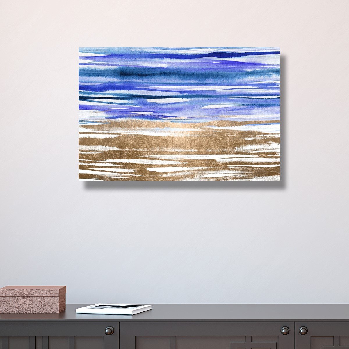 Abstract Wall Art Canvas Print 'Savannah Moss' - 36x24 Inch Blue & Gold Modern Painting for Living Room, Bedroom, Office Décor | Premium Gallery Wrapped Ready to Hang