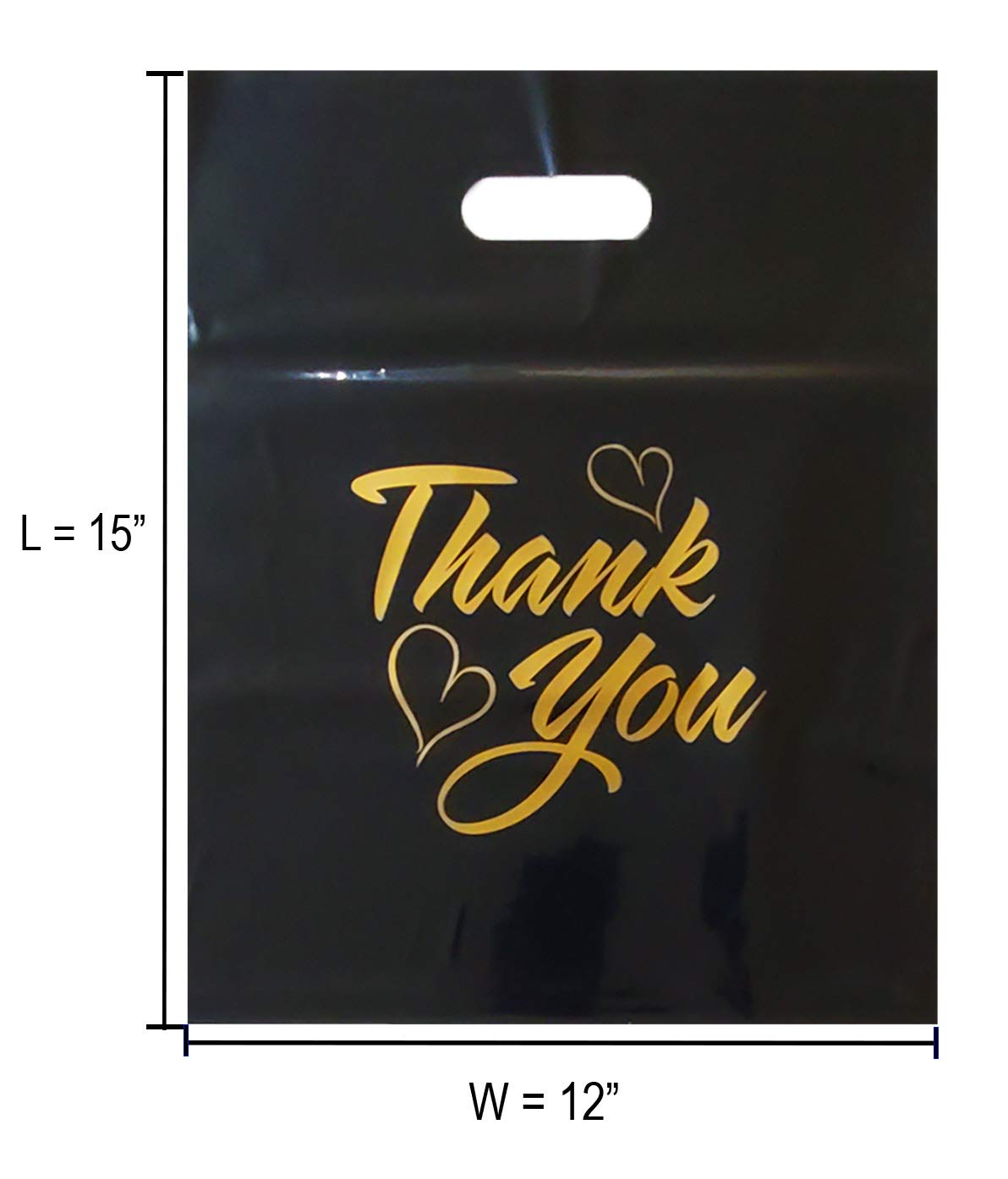 100 Pack 12x15 Inch Black Thank You Gift Bags with Die-Cut Handles & Glossy Finish - Premium Merchandise Bags for Retail Packaging, Party Favors, Wedding Favors, and Corporate Gifting