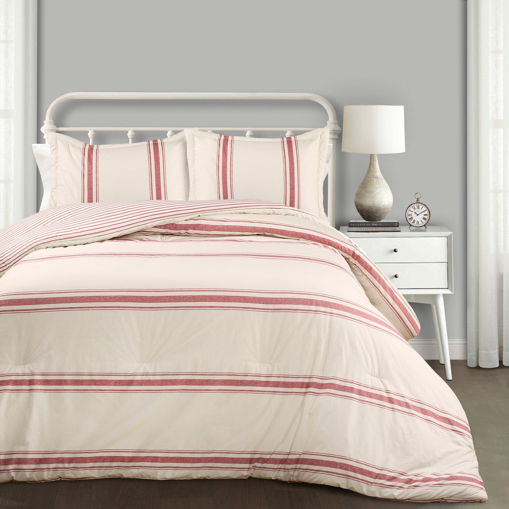 Farmhouse Stripe Reversible Comforter Set - King Size Bedding with Pillow Shams - Soft & Breathable Cotton - Perfect for Master Bedroom, Guest Room & Cozy Farmhouse Decor