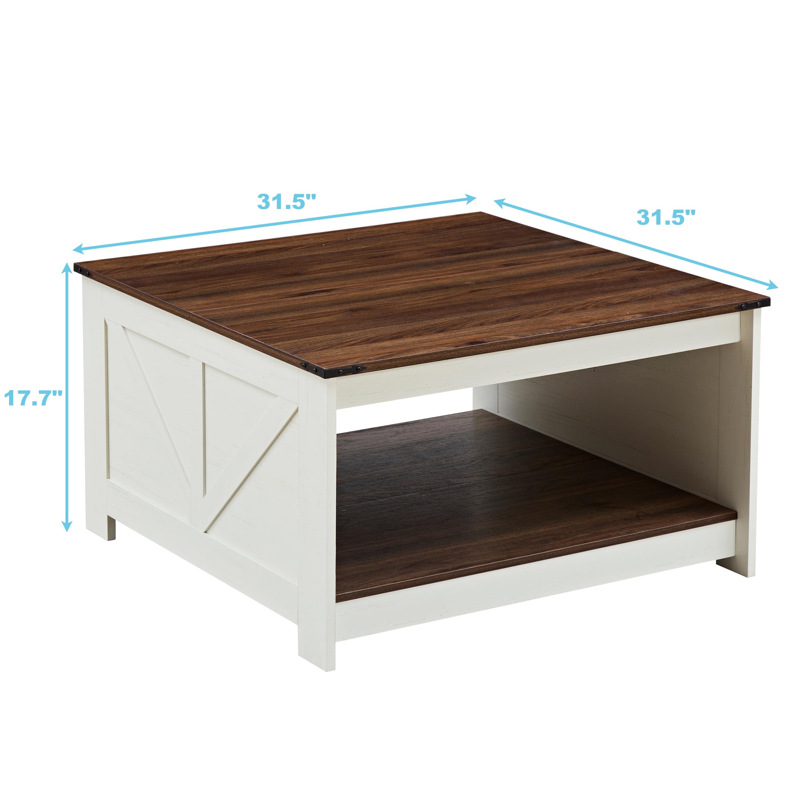 Farmhouse TV Stand and Coffee Table Set - 2 Piece Entertainment Center for 75 Inch TV with Built-in Power Outlet, Rustic Wood Square Coffee Tables for Living Room in Antique White - Perfect for Cozy Living Rooms, Home Theaters & Farmhouse Decor