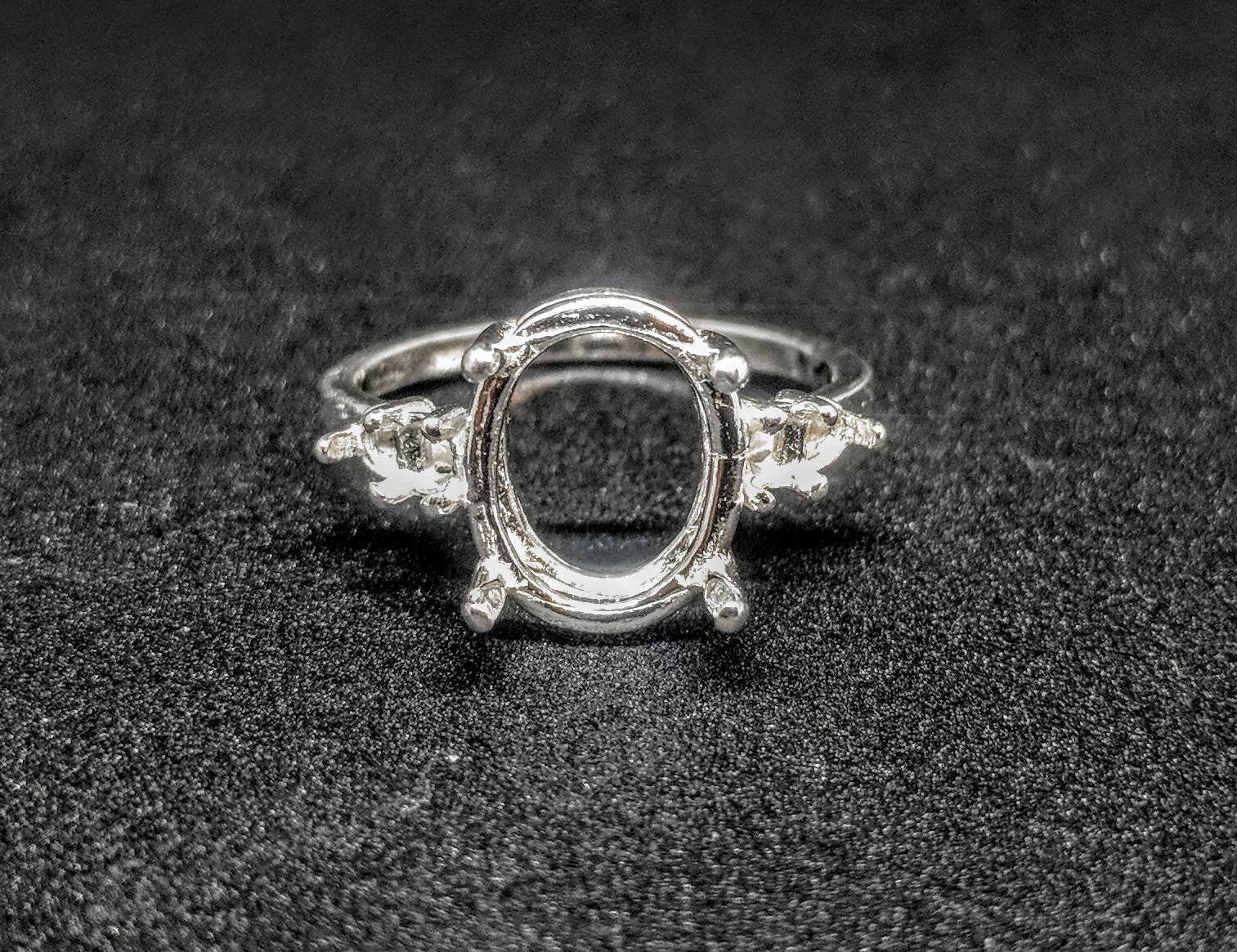10X8mm & 14X12mm Oval Double Accent Sterling Silver or 14K Gold Ring Setting - Size 7 (Pre-Notched) for Jewelry Making, Engagement Rings & Wedding Bands
