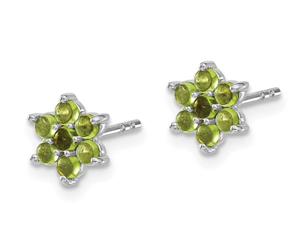 1.15 Carat (ctw) Peridot Flower Button Earrings in 14K White Gold - Elegant Dainty Stud Earrings for Women, Perfect for Weddings, Parties & Everyday Wear