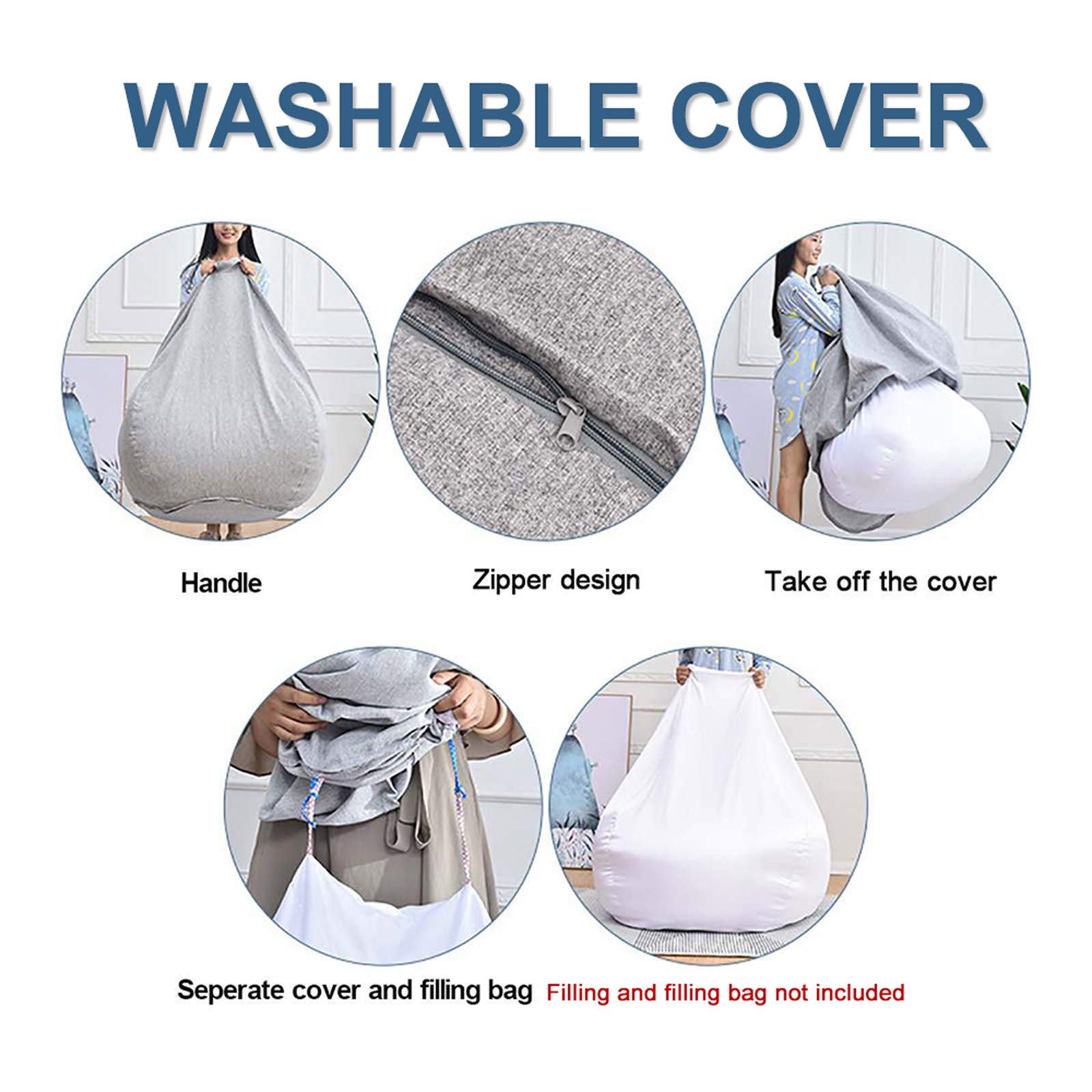 Soft Bean Bag Chair Cover with Storage - Lazy Sofa & Gaming Beanbag Organizer for Adults & Kids (No Filling Included) - Perfect for Playrooms, Dorm Rooms & Game Rooms