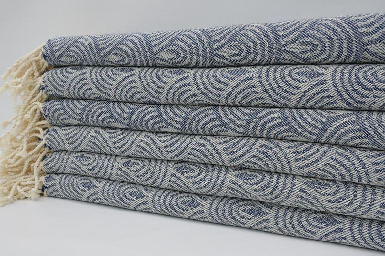 Premium Navy Blue Waves 100% Cotton Bath Towel - Soft, Absorbent & Quick-Drying - Perfect for Beach, Pool, Spa & Home Use
