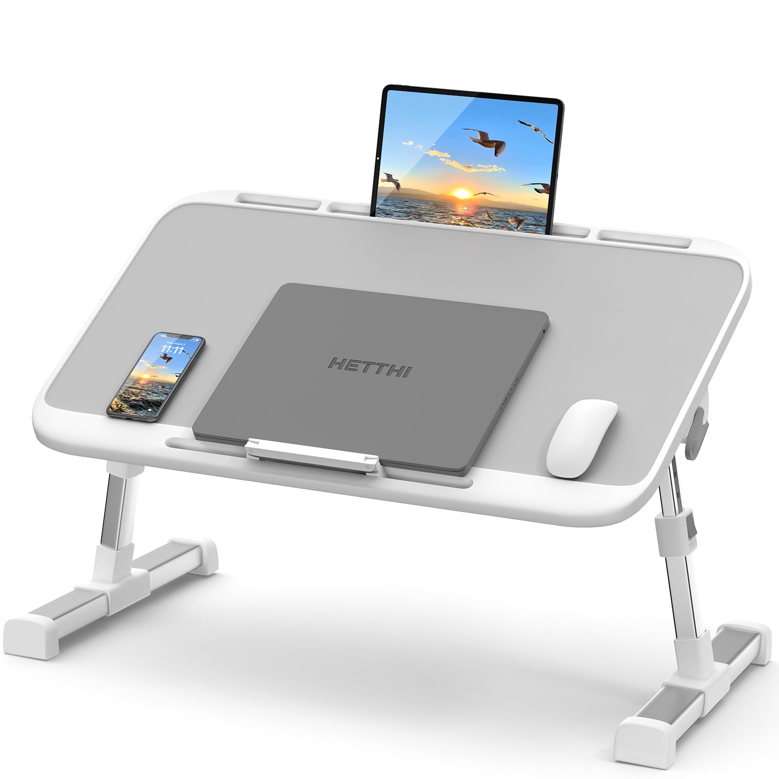 Adjustable Laptop Bed Table - Foldable & Sturdy Laptop Desk for Bed, Couch, Floor - Premium Materials, Height & Angle Adjustable (23.6