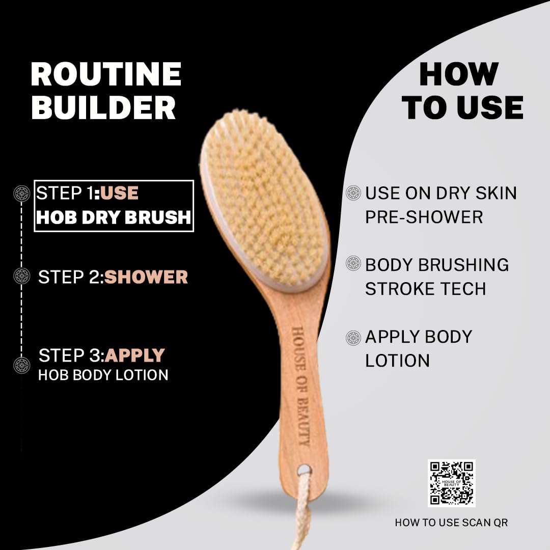 Premium Wooden Dry Body Brush for Exfoliation & Lymphatic Drainage - Handcrafted Long Handle for Deep Massage, Cellulite Reduction & Improved Blood Circulation - Natural Brown (Pack of 1) - Perfect for Spa Days, Self-Care Routines & Detoxifying Body Treatments