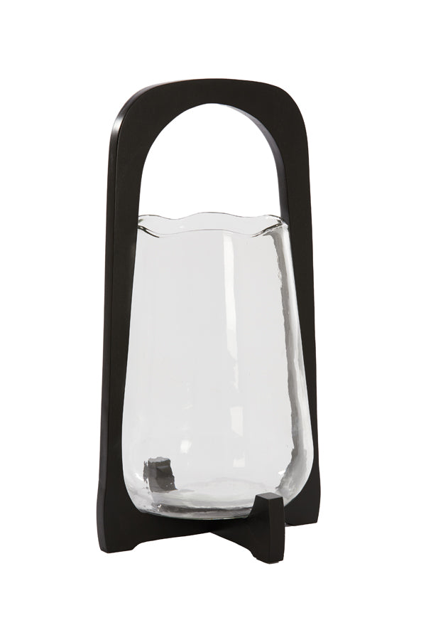 Anosy Small & Large Hurricane Candle Holder - Black, Natural Wood & Clear Glass Finish - Perfect for Home Decor, Wedding Centerpieces, and Romantic Ambiance